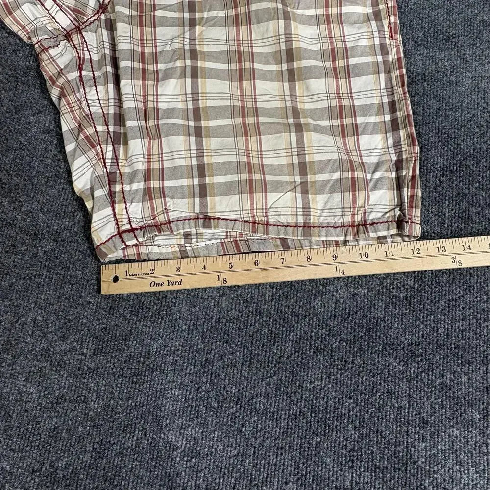 True Religion Swim Shorts Mens 40 Beige Plaid Cotton Twill Swimwear Pockets